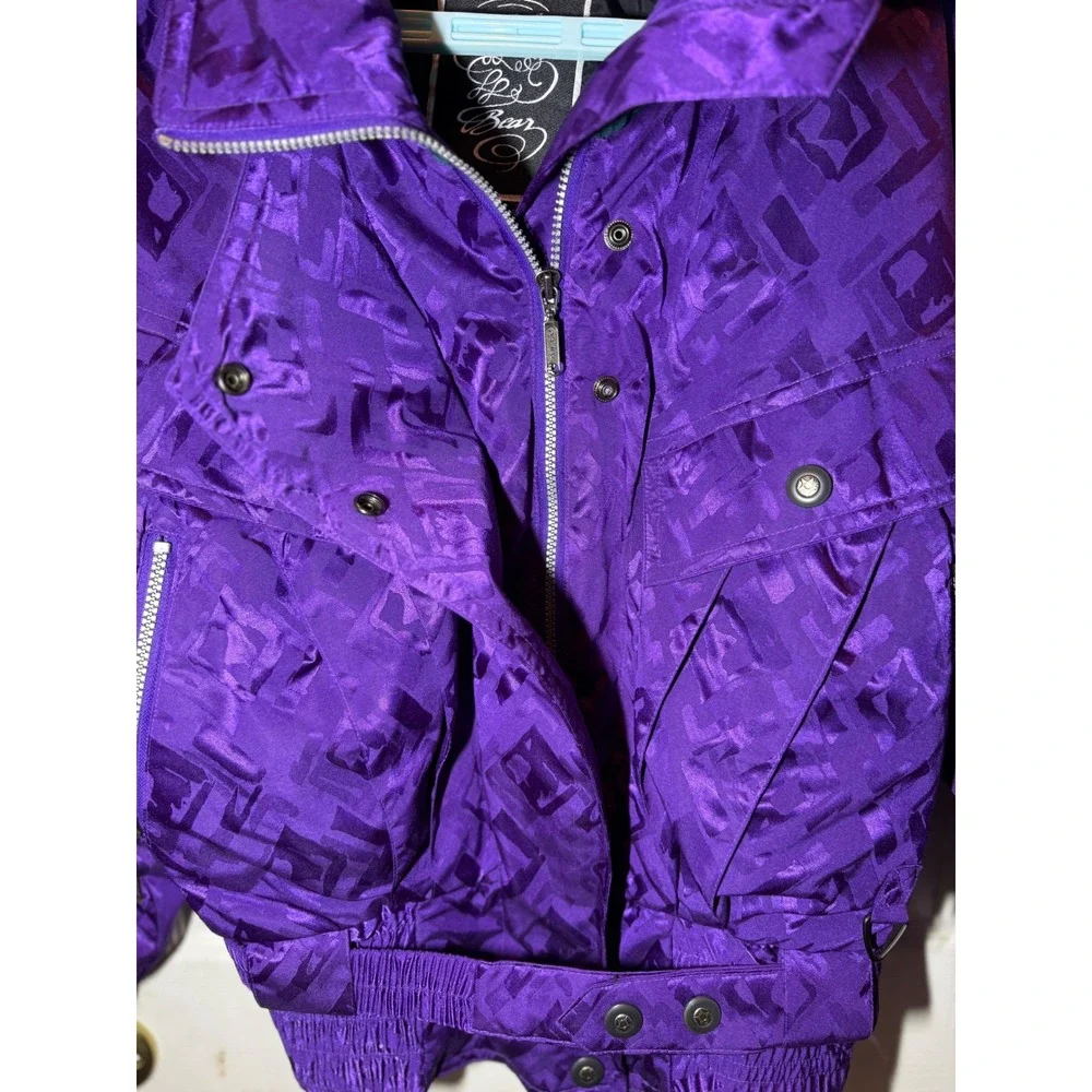 Vintage Black Bear Purple Bomber Style Ski Jacket Women's Sz M Iconic Retro - Picture 9 of 11